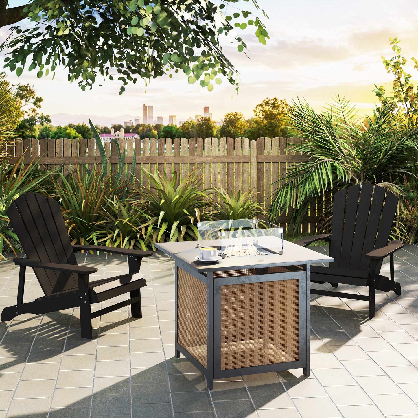 Adirondack Wooden Outdoor Chair, High Back, Black