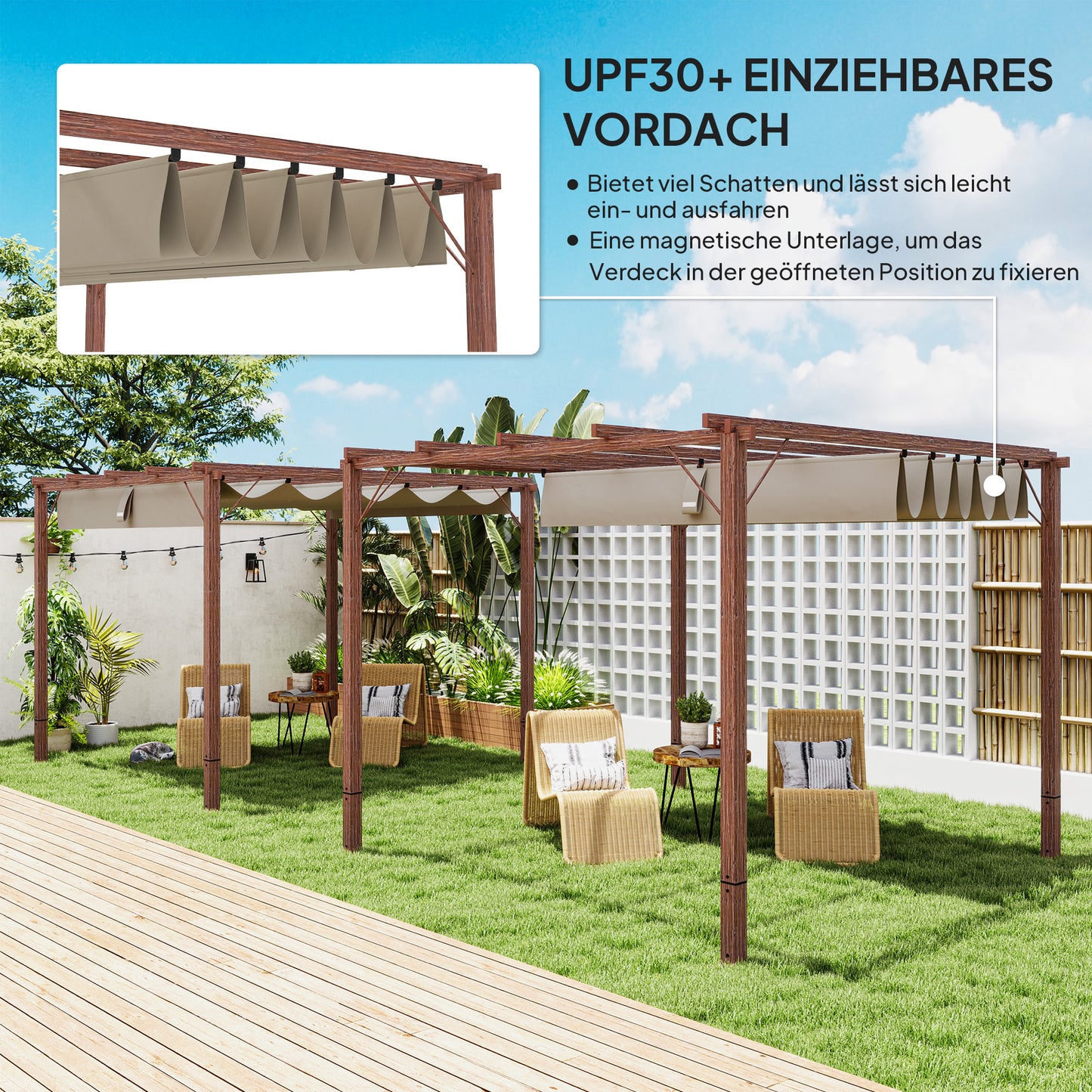 Adjustable 3x3m Pergola, Aluminum Frame, UPF30+ Shade