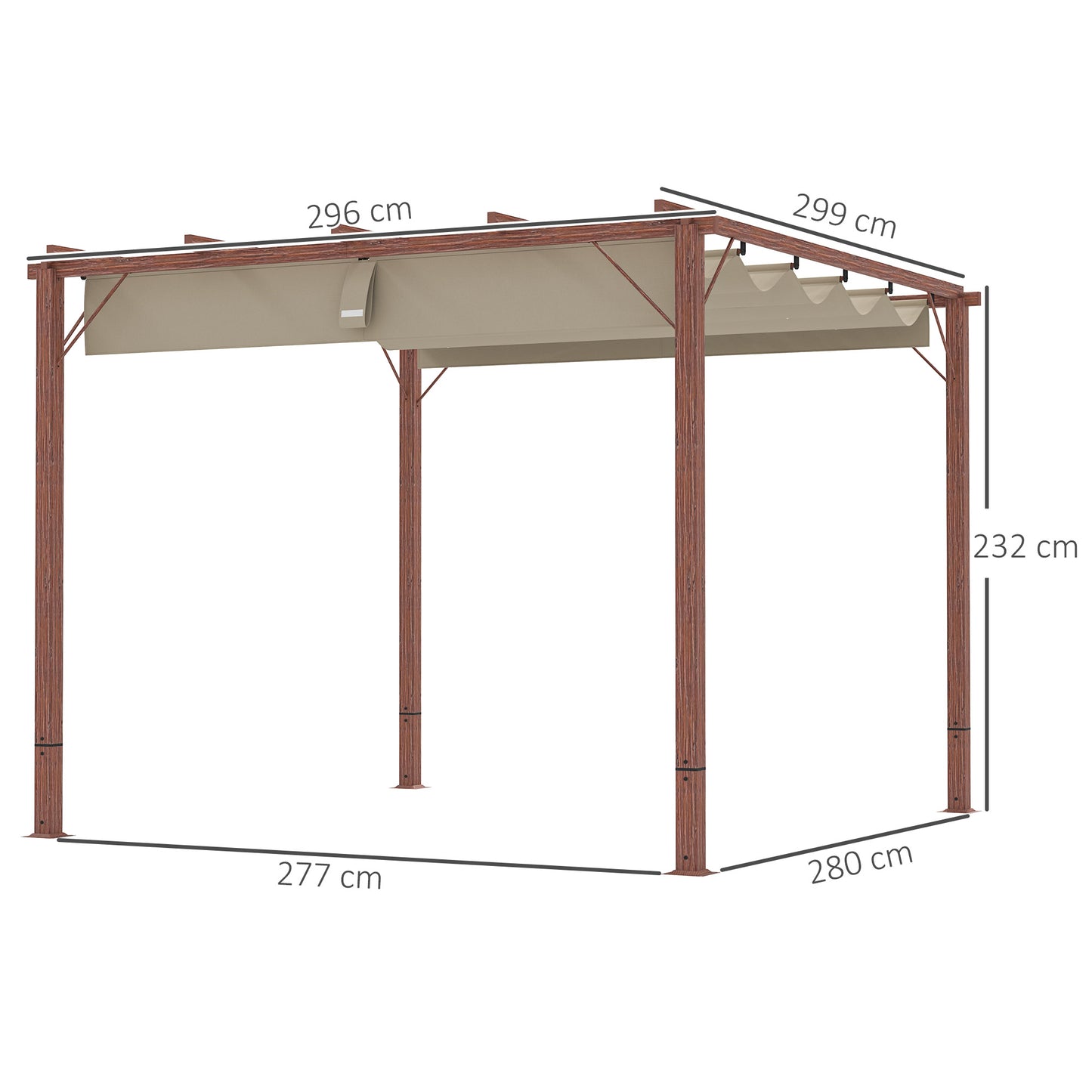 Adjustable 3x3m Pergola, Aluminum Frame, UPF30+ Shade