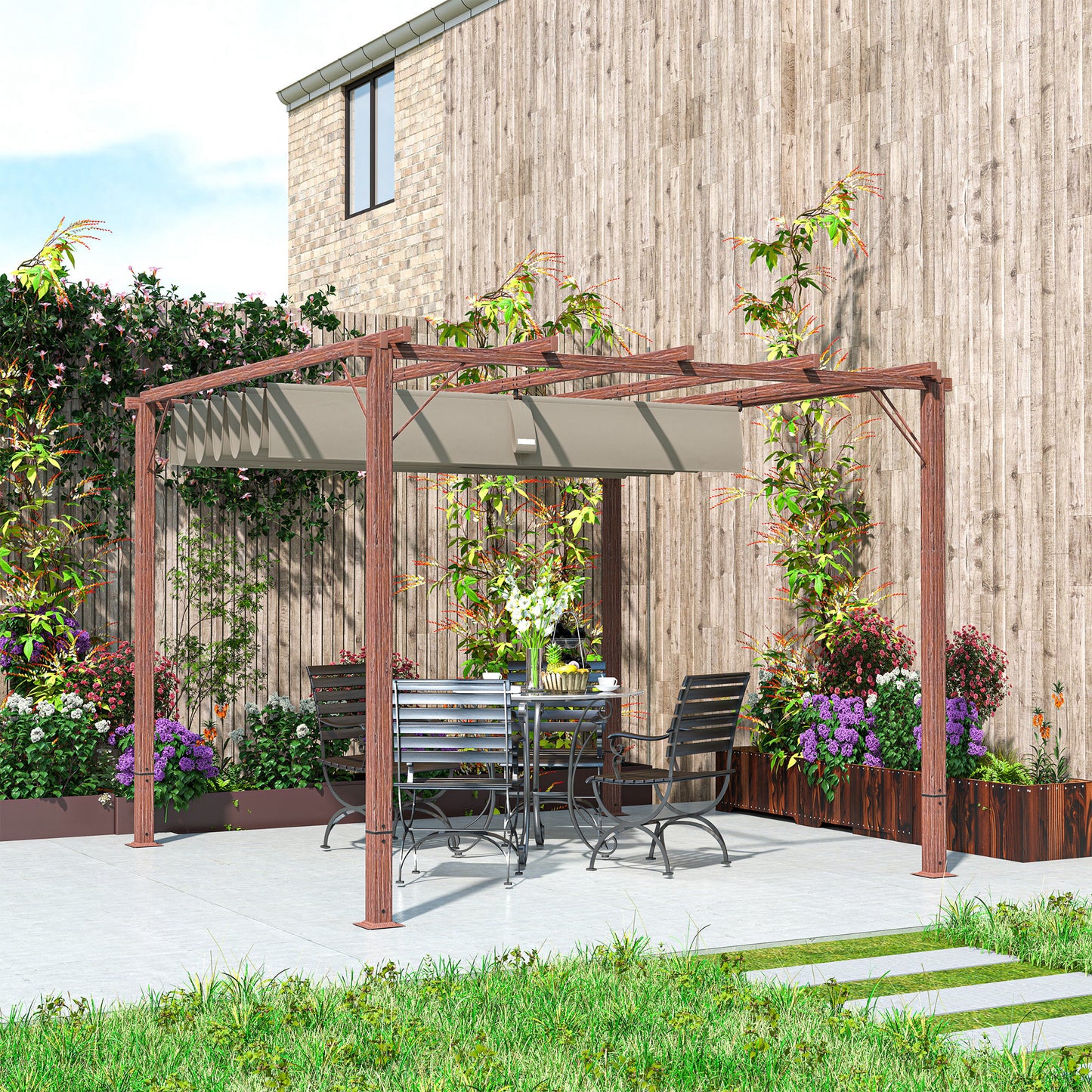 Adjustable 3x3m Pergola, Aluminum Frame, UPF30+ Shade