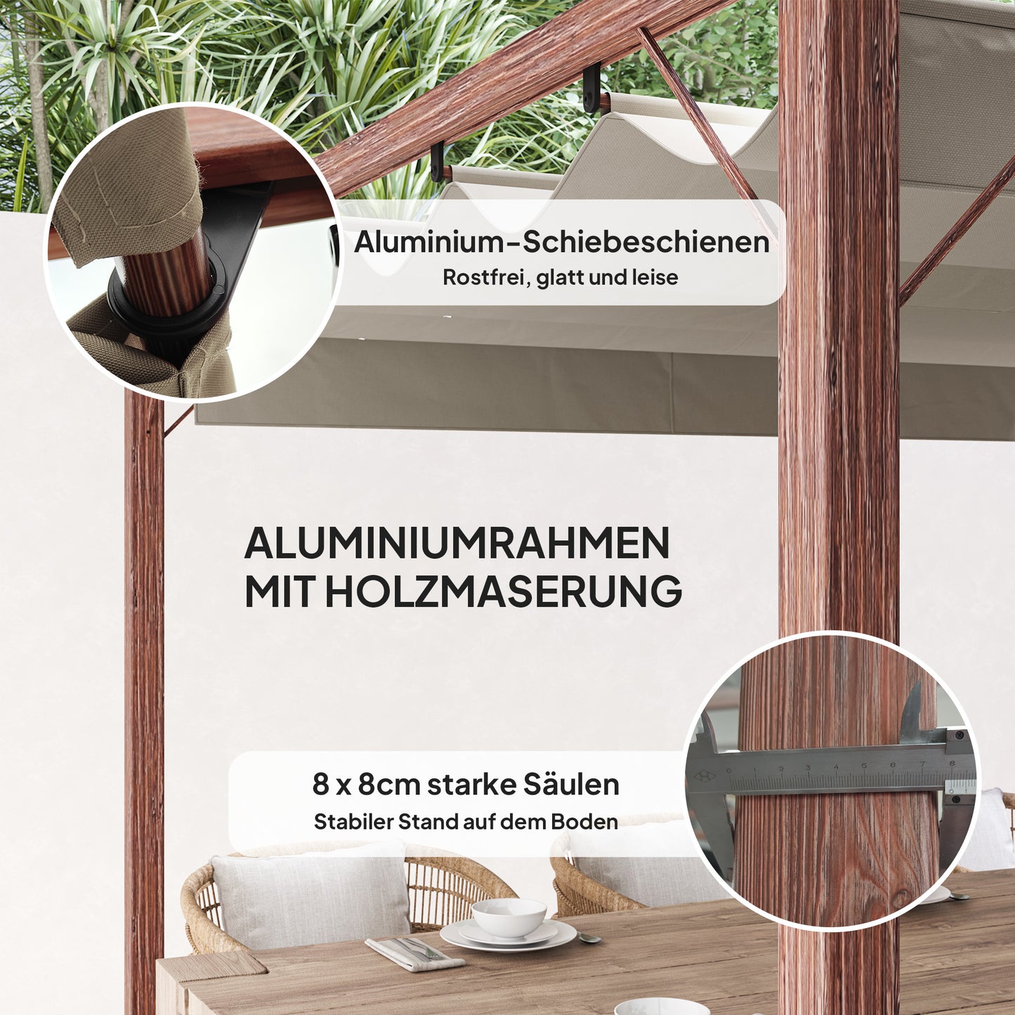 Adjustable 3x3m Pergola, Aluminum Frame, UPF30+ Shade