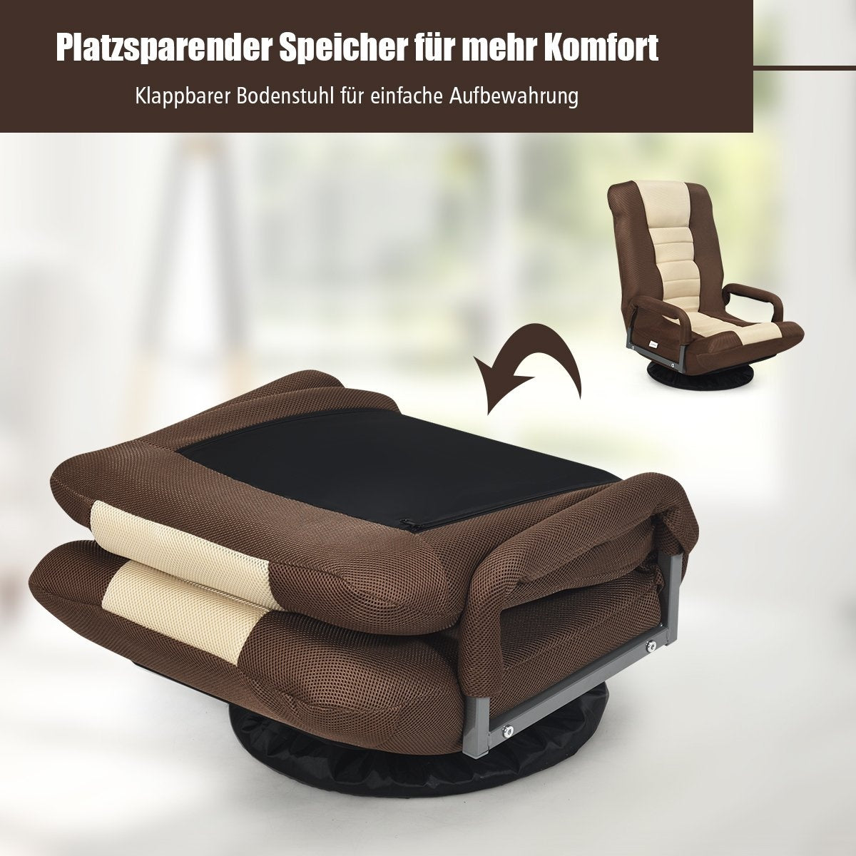 Adjustable 6-position floor chair floor chair with swivel base 61-87 x 55 x 75 cm Both + Brown