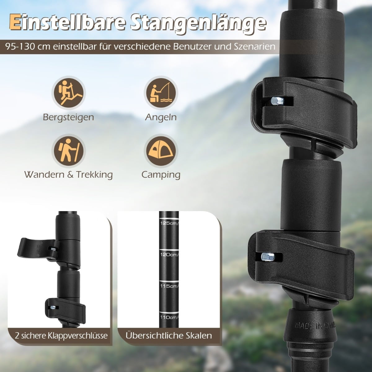 Adjustable Aluminum Trekking Poles with Cork Grips
