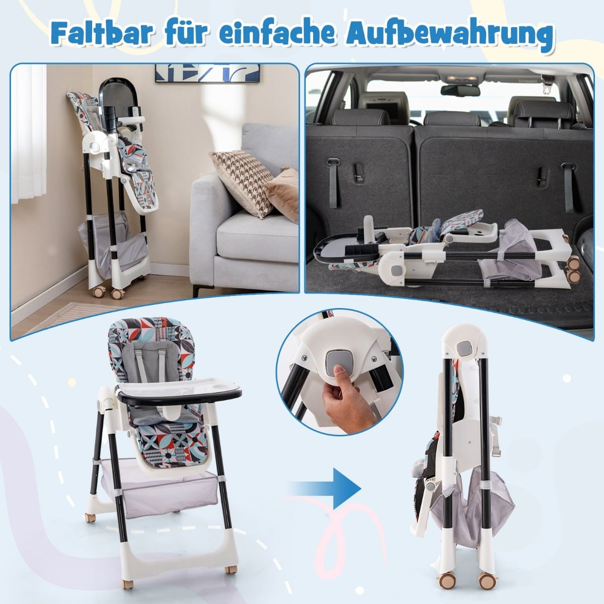 Adjustable Baby High Chair with Recline & Double Tray