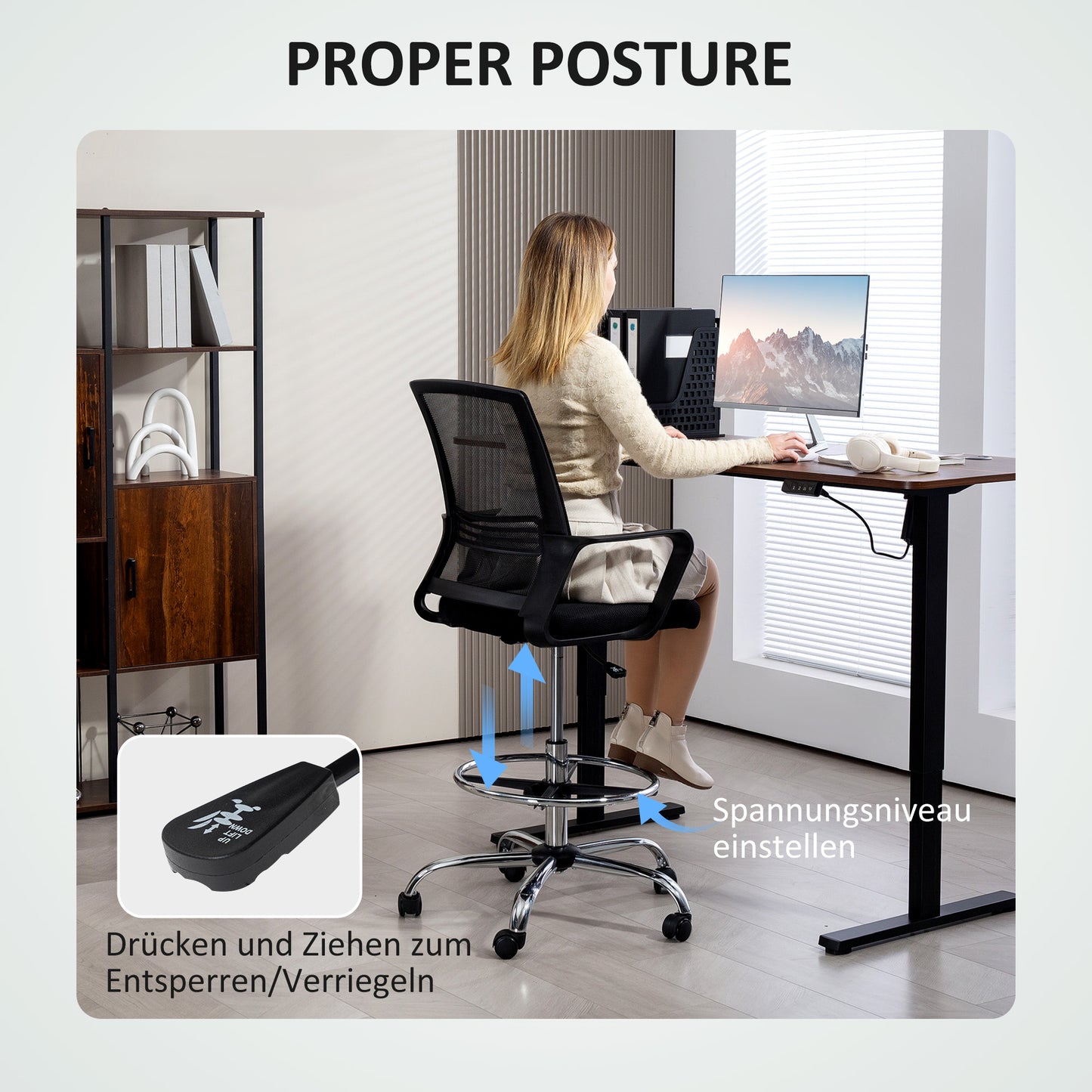 Adjustable Black Mesh Office Chair with Footrest