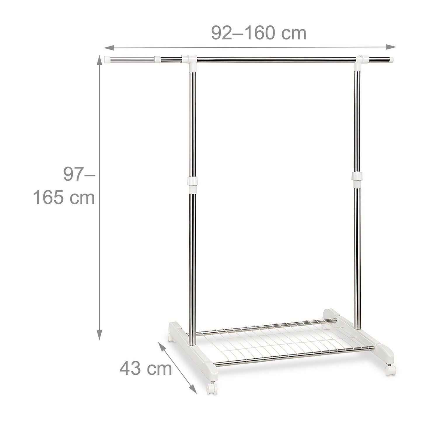 Adjustable Coat Rack with Castors and Shelf