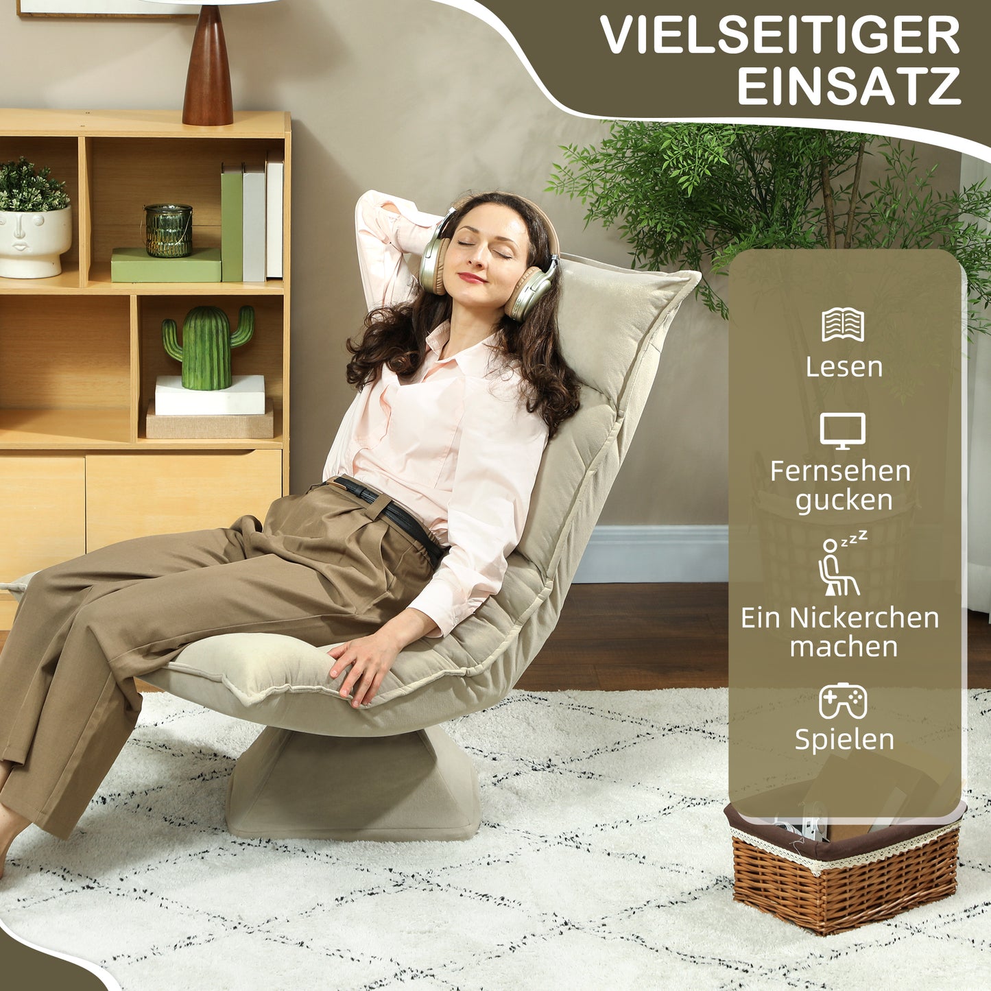 Adjustable Floor Chair, 360° Swivel, Beige, Steel Frame