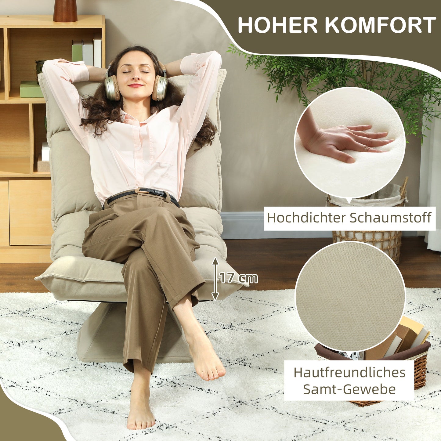 Adjustable Floor Chair, 360° Swivel, Beige, Steel Frame