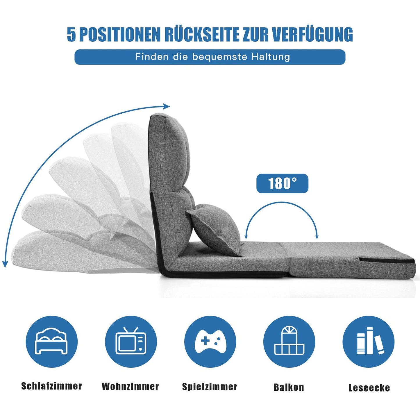 Adjustable Floor Chair Folding Floor Sofa with Soft Cushion Floor Chair Gray