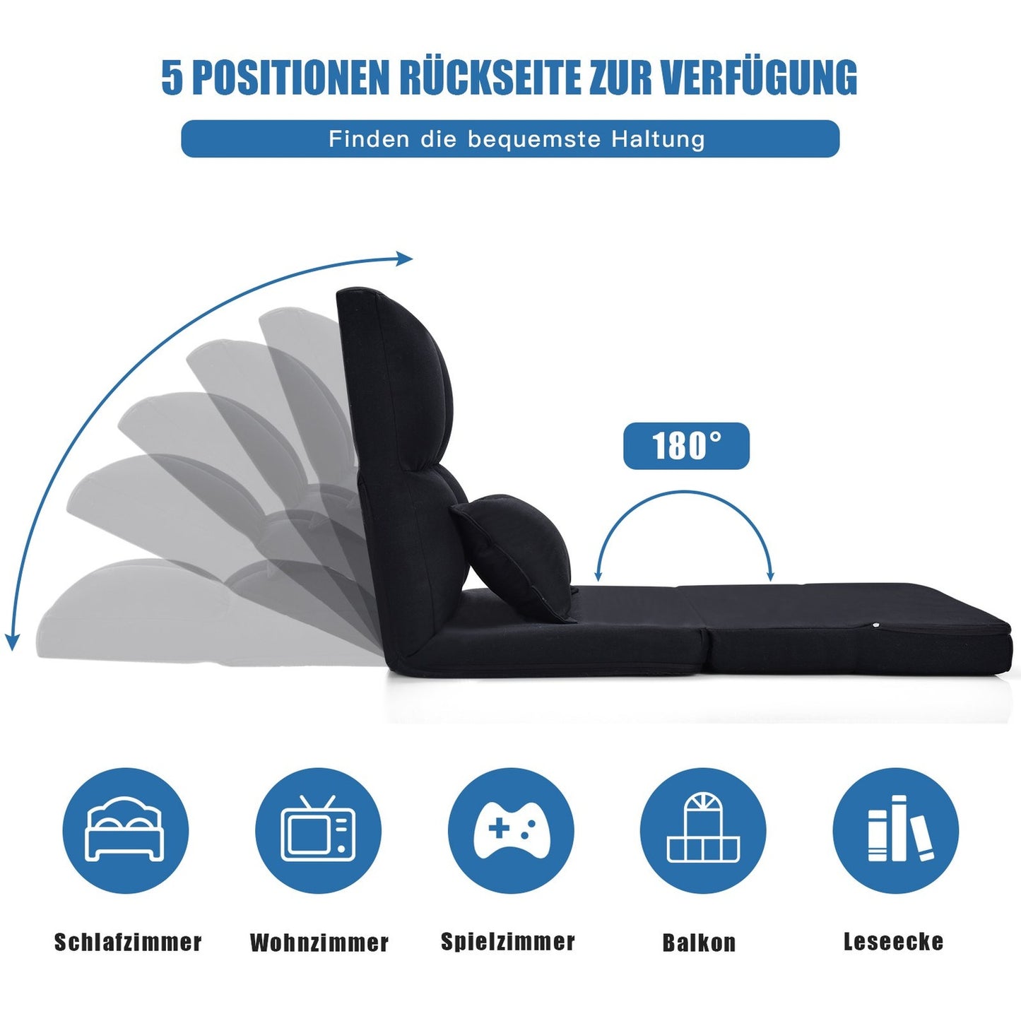 Adjustable Floor Chair with Soft Cushion, Black, 6 Positions