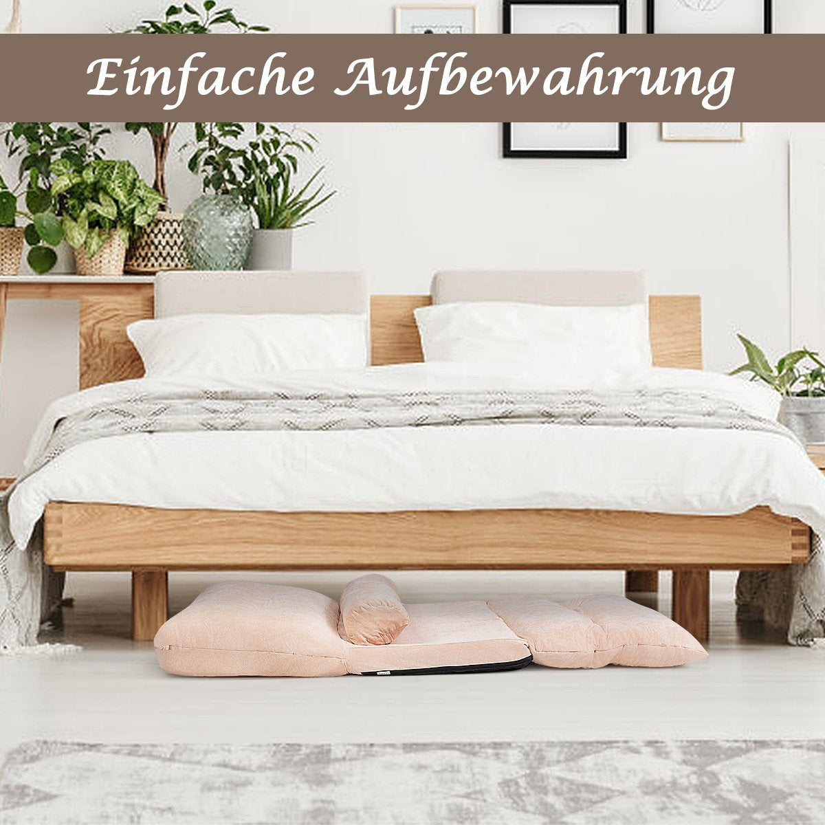 Adjustable Floor Sofa with Cushions, Beige, 180 x 98 cm