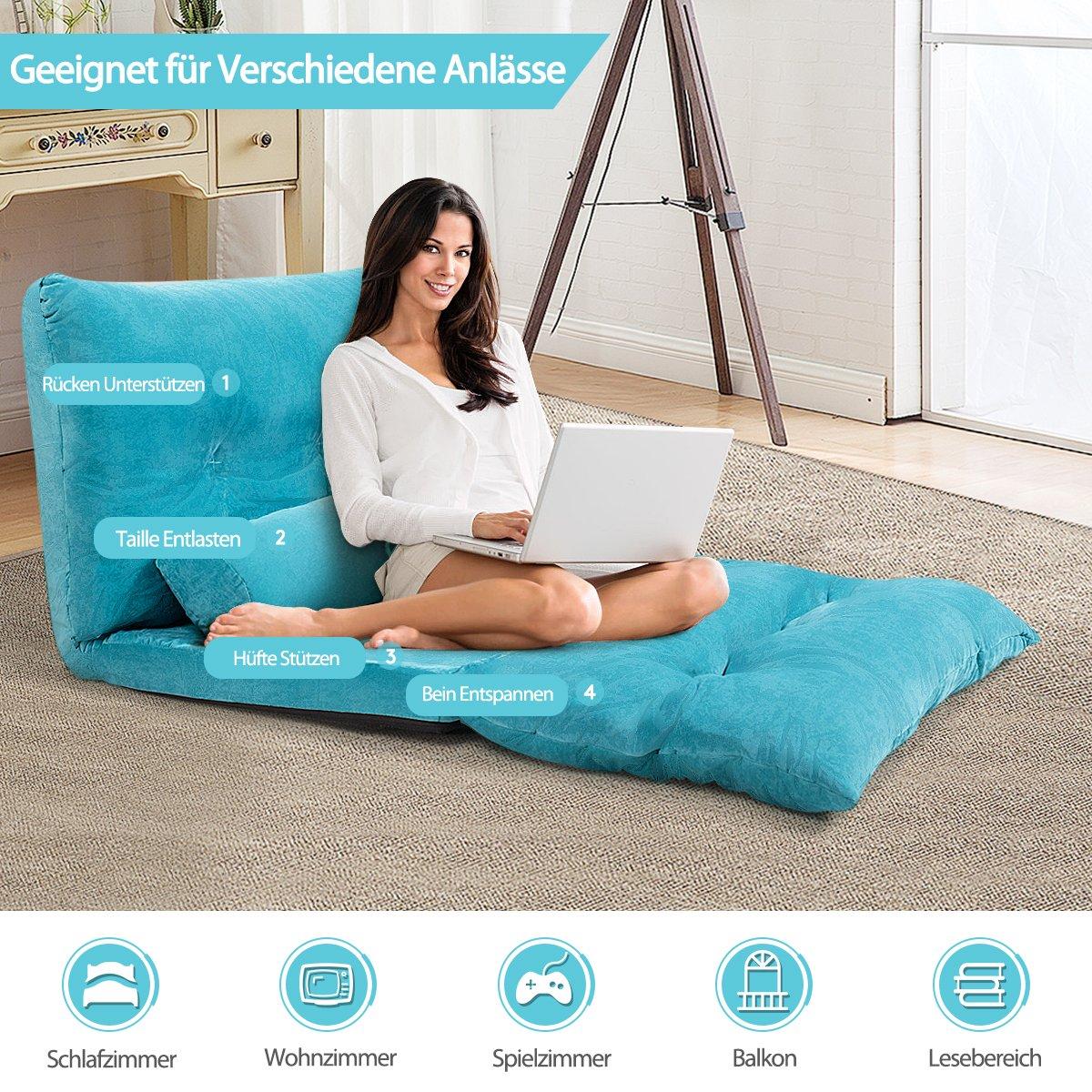 Adjustable Floor Sofa with Cushions, Blue, 180 x 98 cm