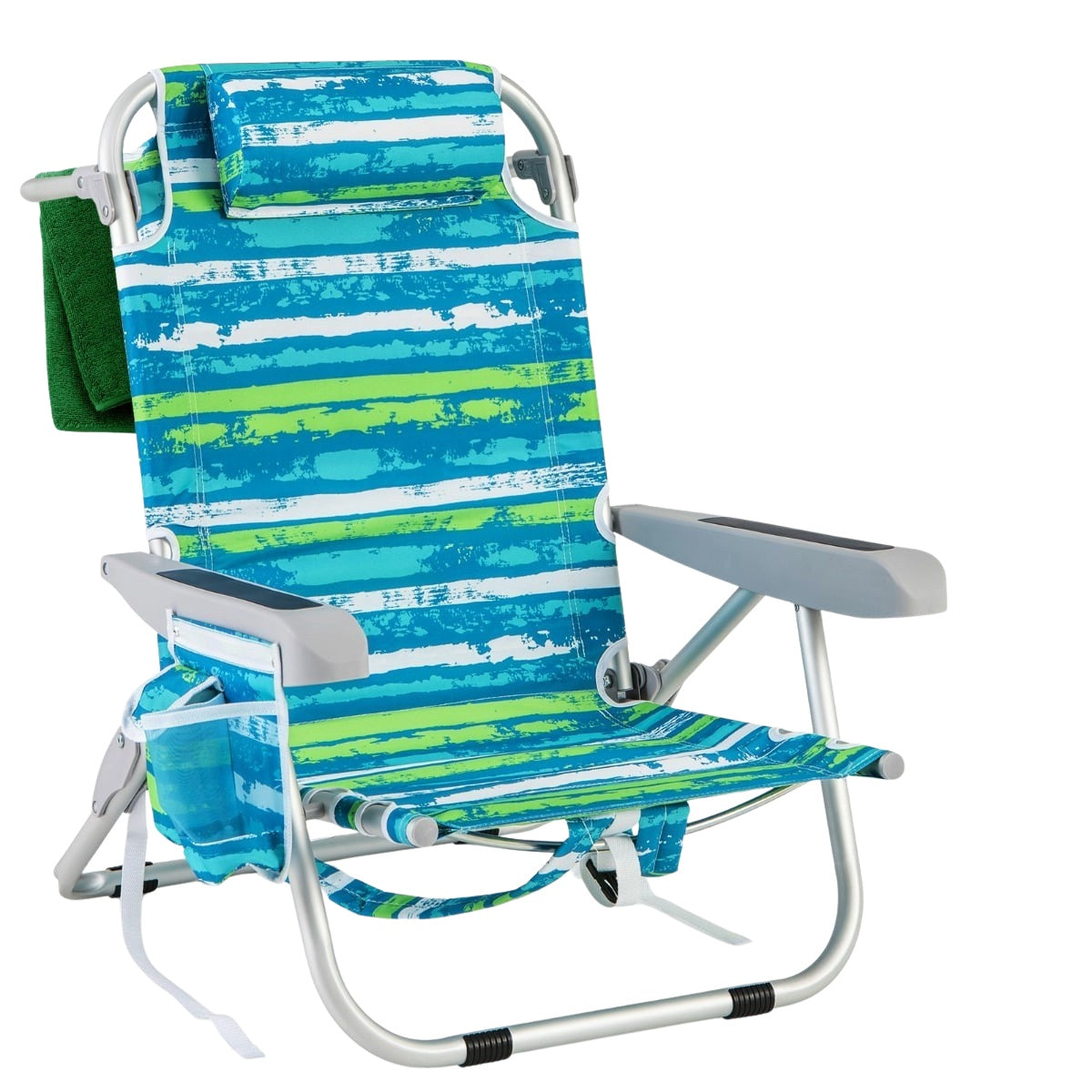 Adjustable Folding Beach Chair Set with Headrest and Storage