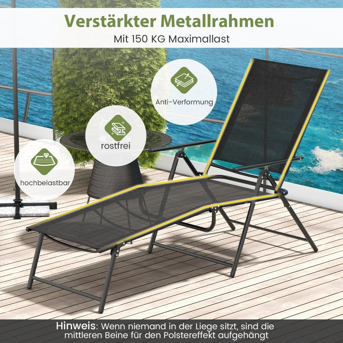 Adjustable Folding Sun Lounger Set, Black, 2-Piece