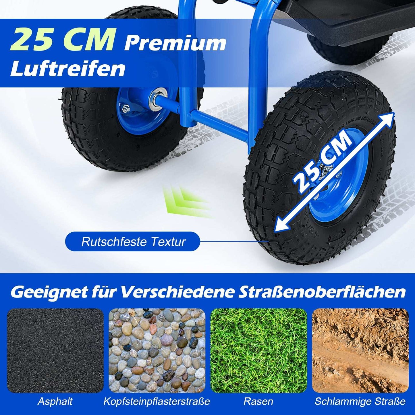 Adjustable Garden Seat with Wheels and Storage, Blue