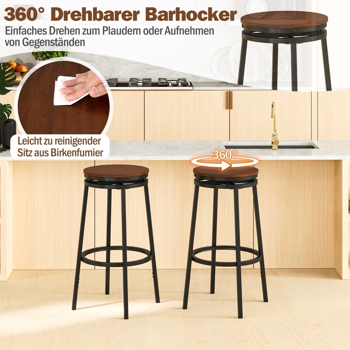Adjustable Height Bar Stools, Set of 2 – 360 Swivel