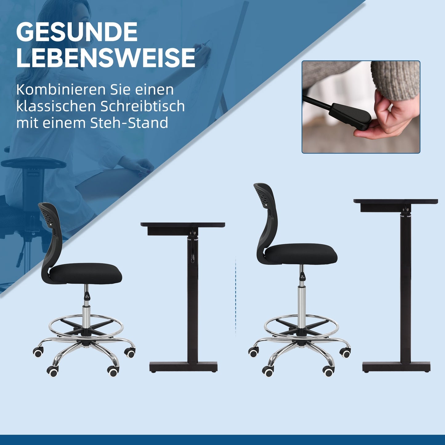 Adjustable Height Office Chair – Black, Padded, No Arms