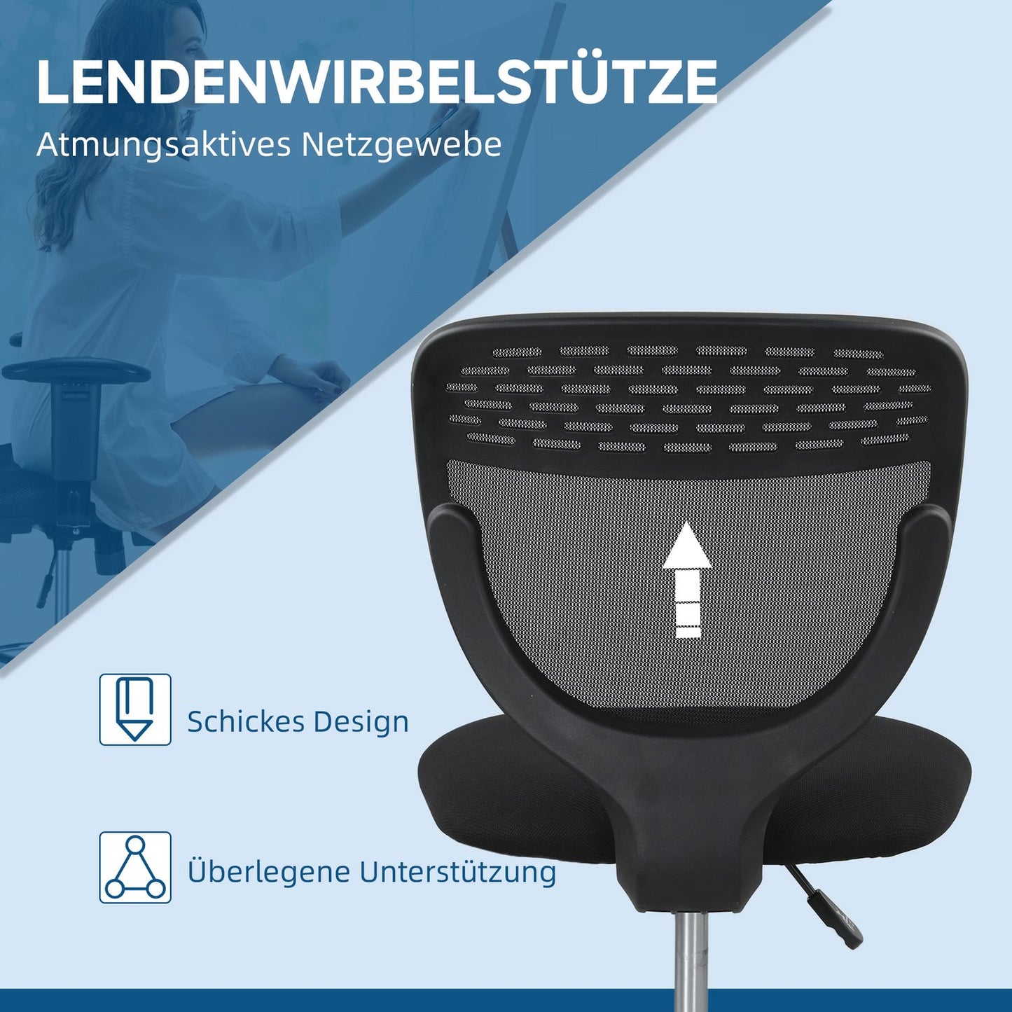 Adjustable Height Office Chair – Black, Padded, No Arms