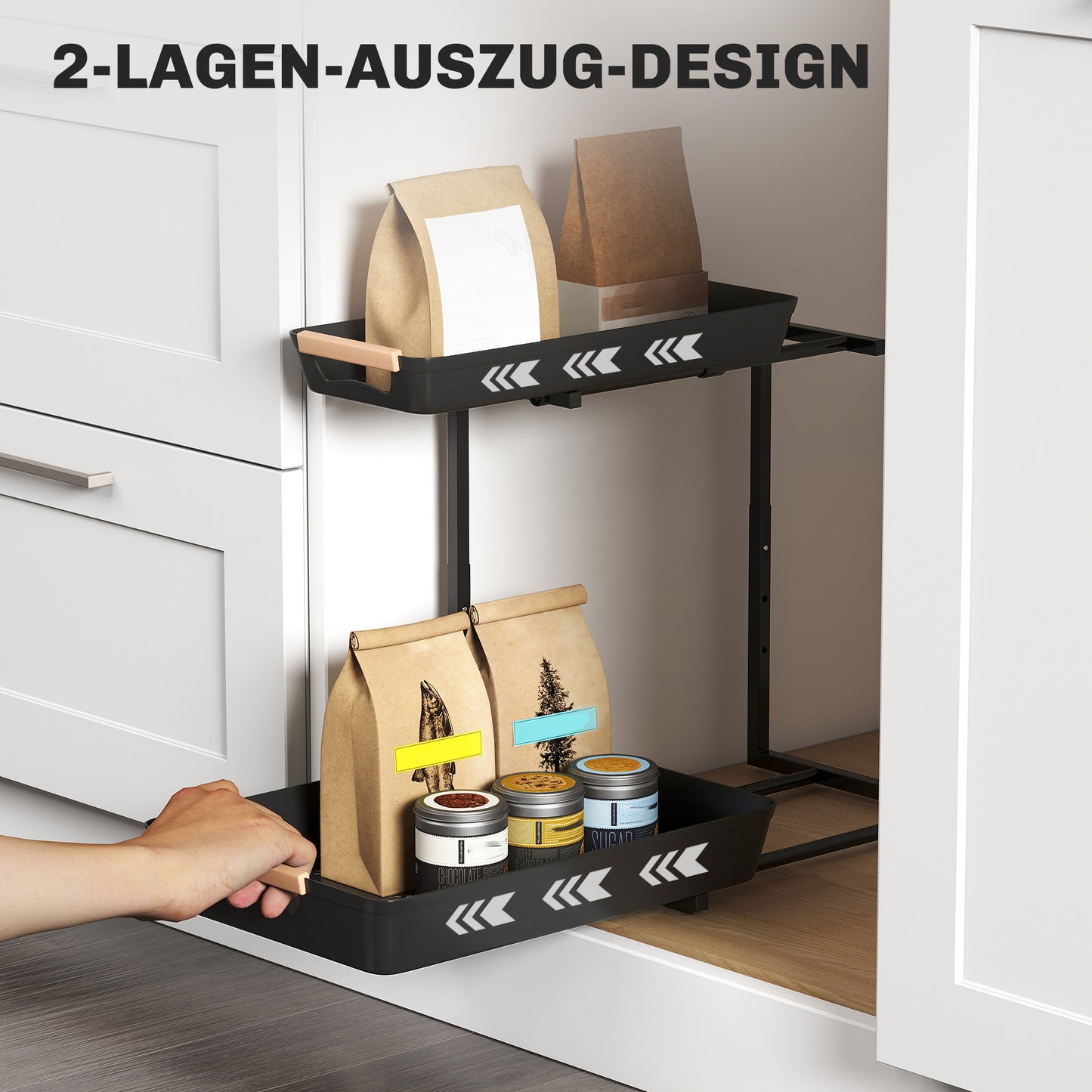 Adjustable Kitchen Shelf with 2 Baskets, 40 x 30 x 33.5-42 cm