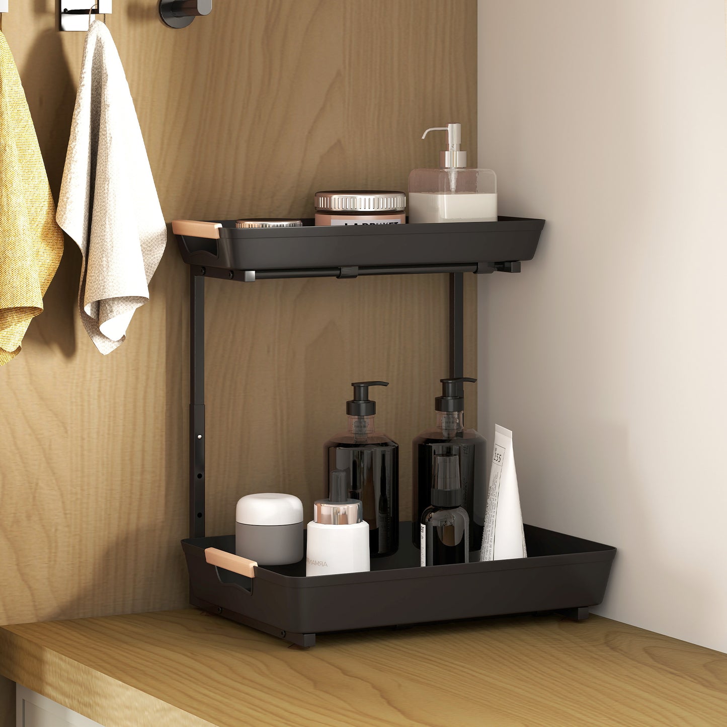 Adjustable Kitchen Shelf with 2 Baskets, 40 x 30 x 33.5-42 cm