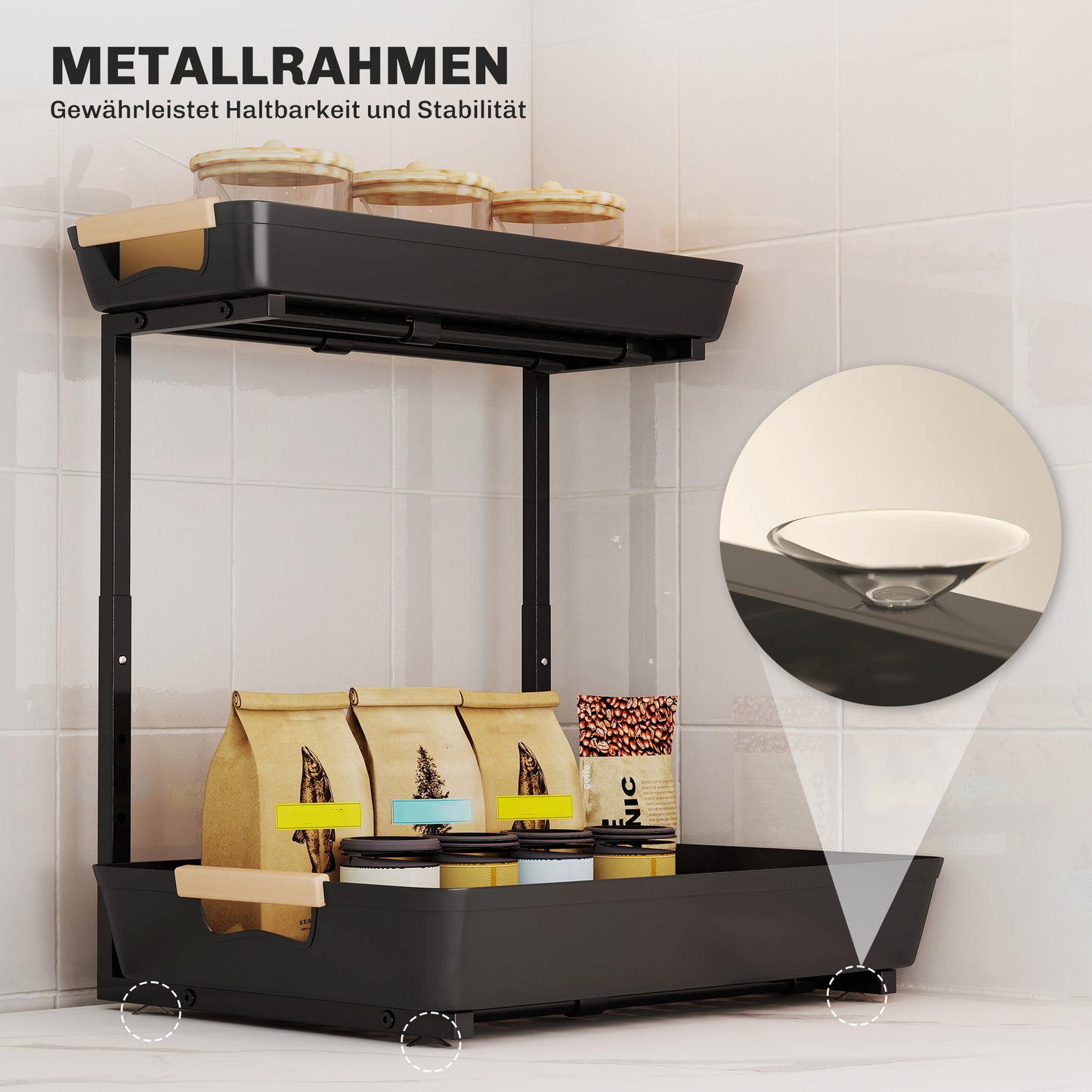 Adjustable Kitchen Shelf with 2 Baskets, 40 x 30 x 33.5-42 cm