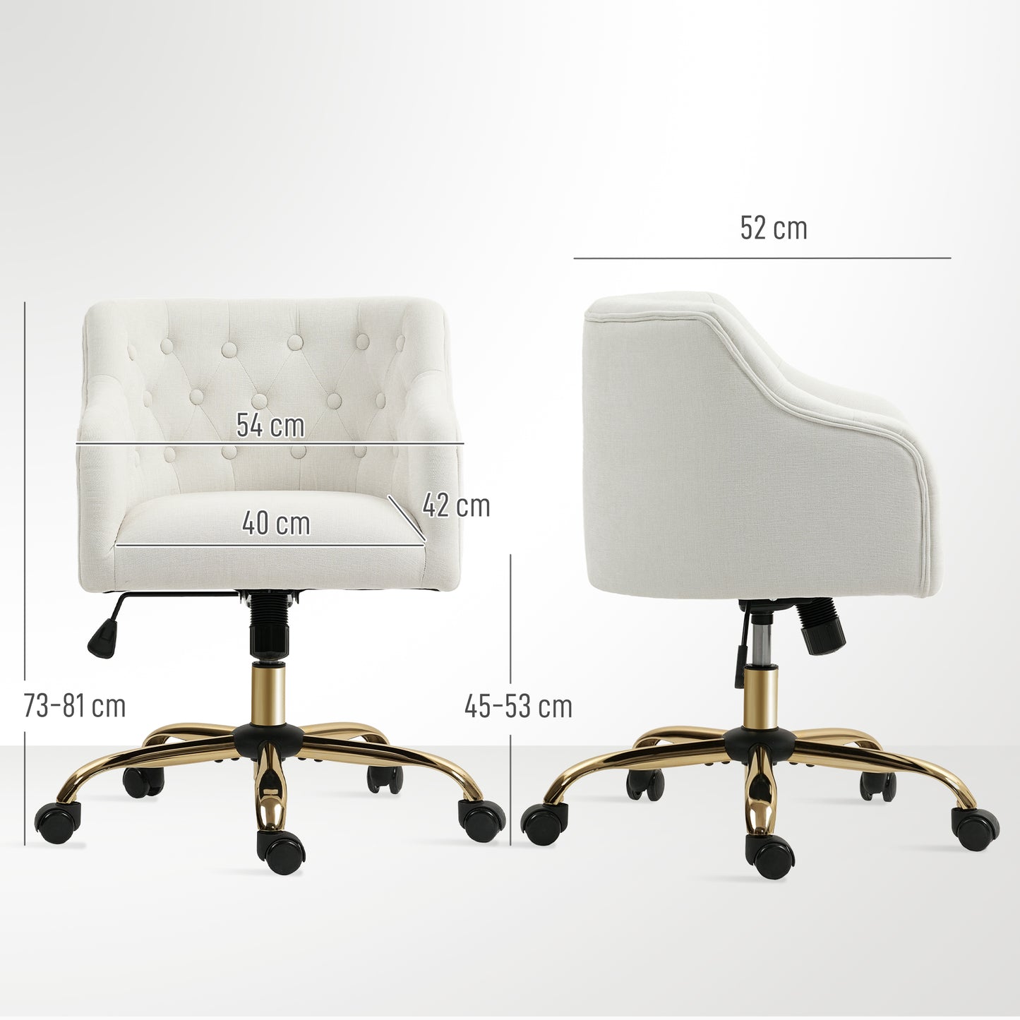 Adjustable Linen-Style Office Chair, Beige with Gold Legs