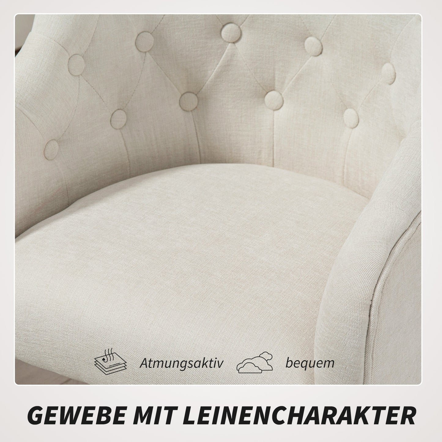 Adjustable Linen-Style Office Chair, Beige with Gold Legs
