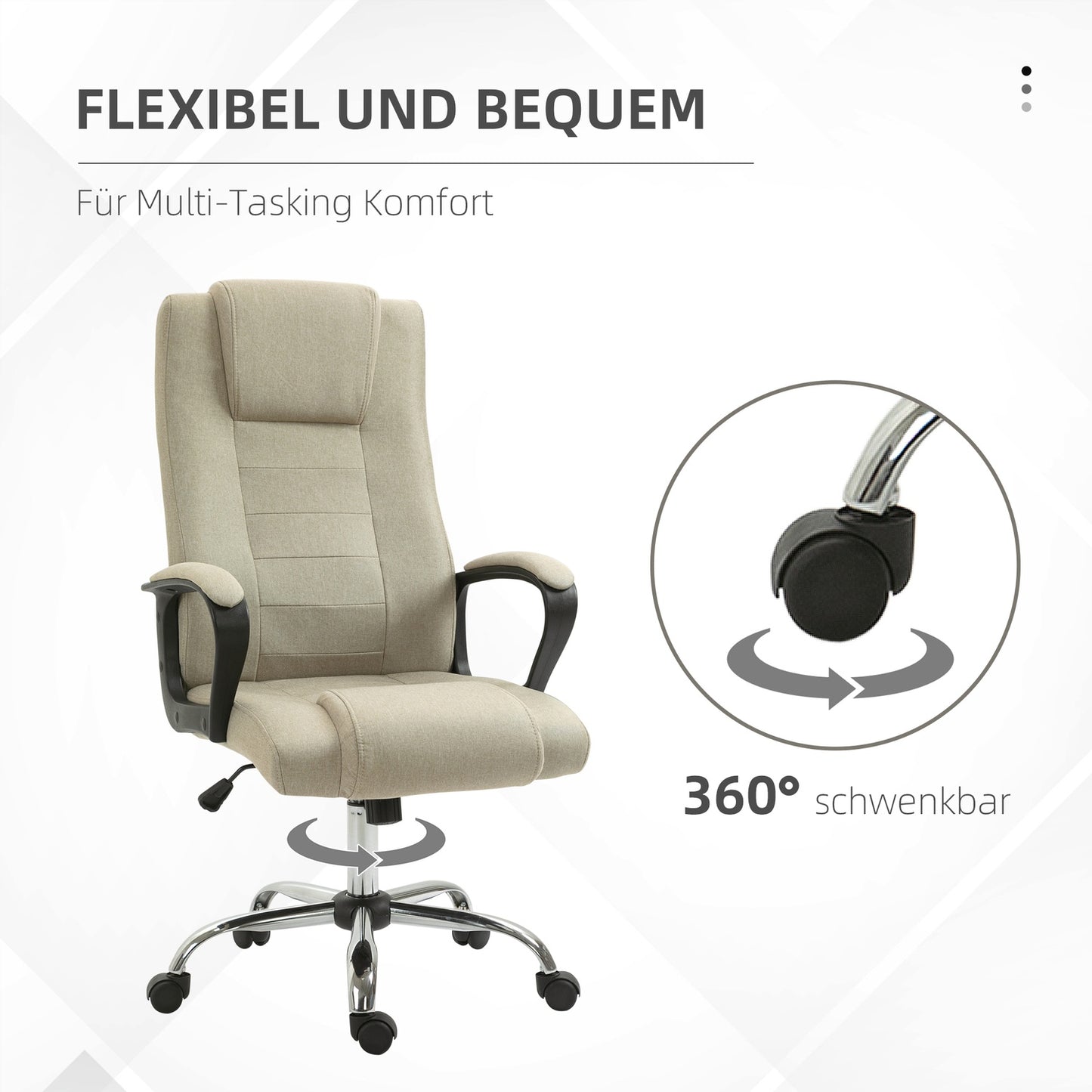 Adjustable Office Chair, Linen Look, Beige, Swivel, 5 Wheels