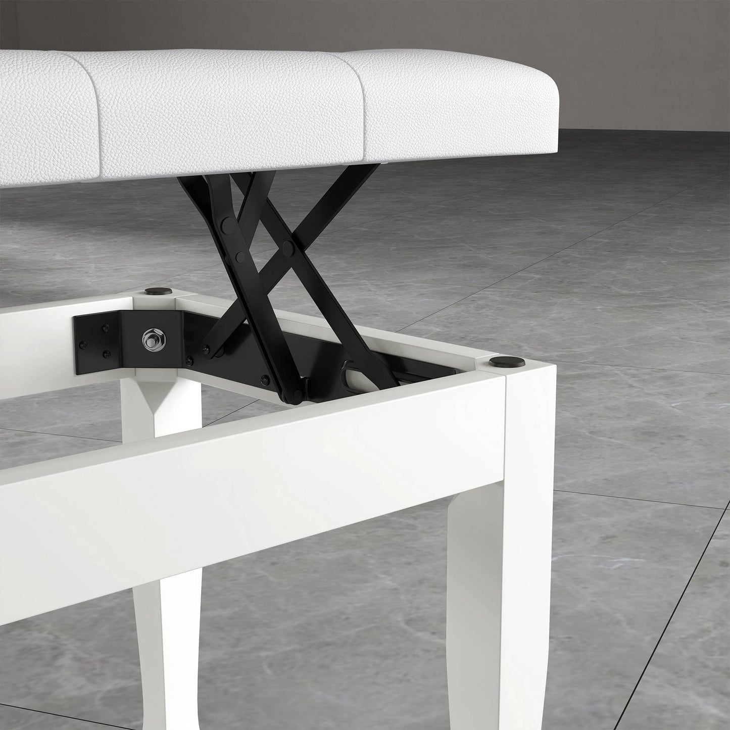 Adjustable Piano Bench with Faux Leather Cushion, White