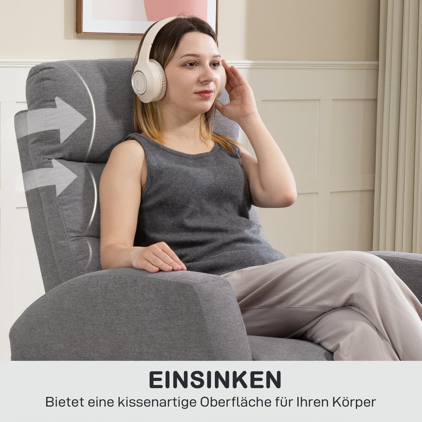 Adjustable Recliner Chair with Footrest, Dark Grey Fabric