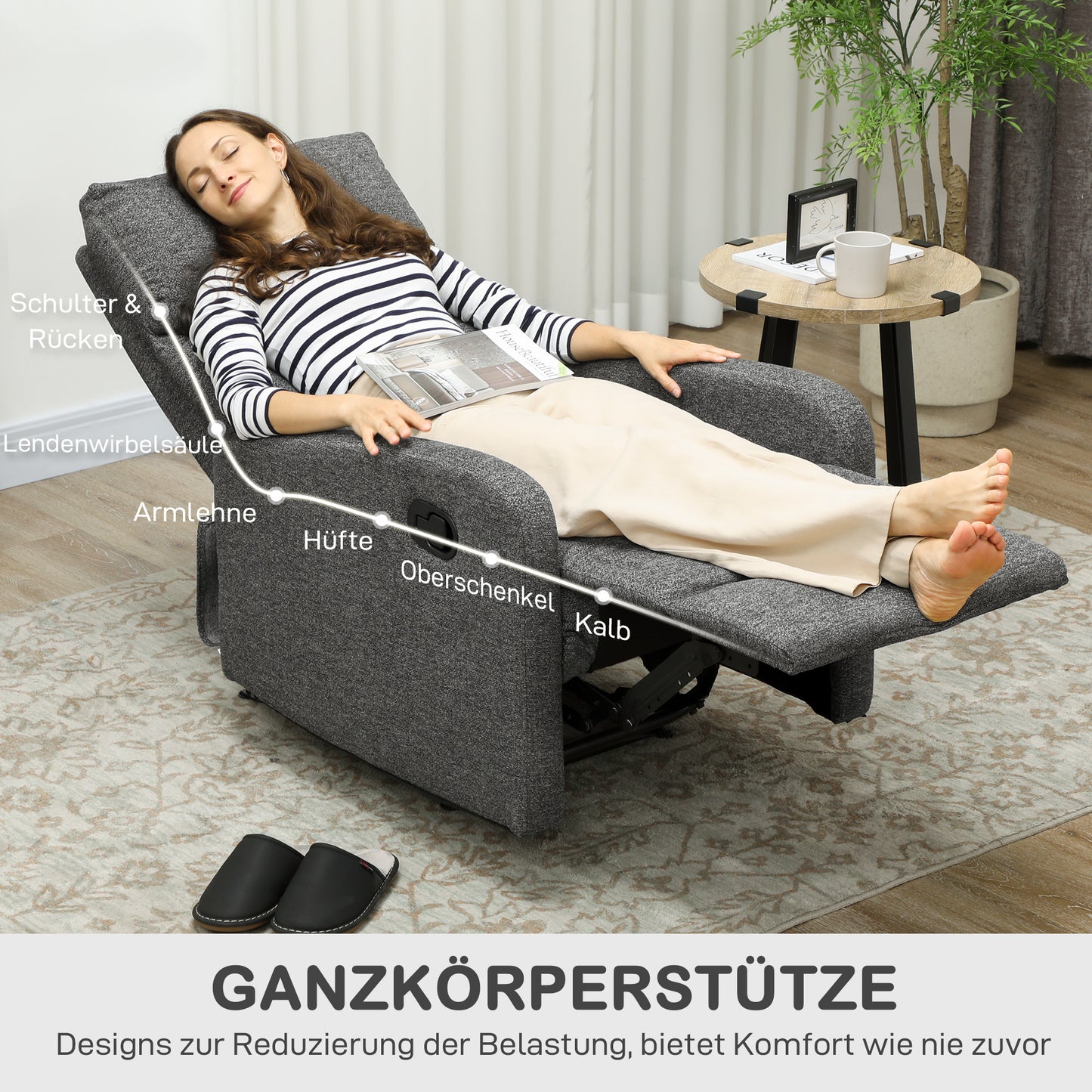 Adjustable Recliner Chair with Footrest, Gray Fabric
