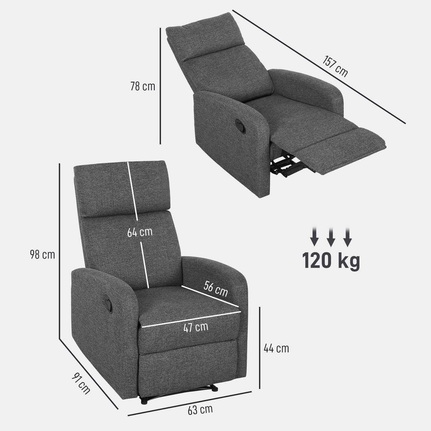 Adjustable Recliner Chair with Footrest, Gray Fabric