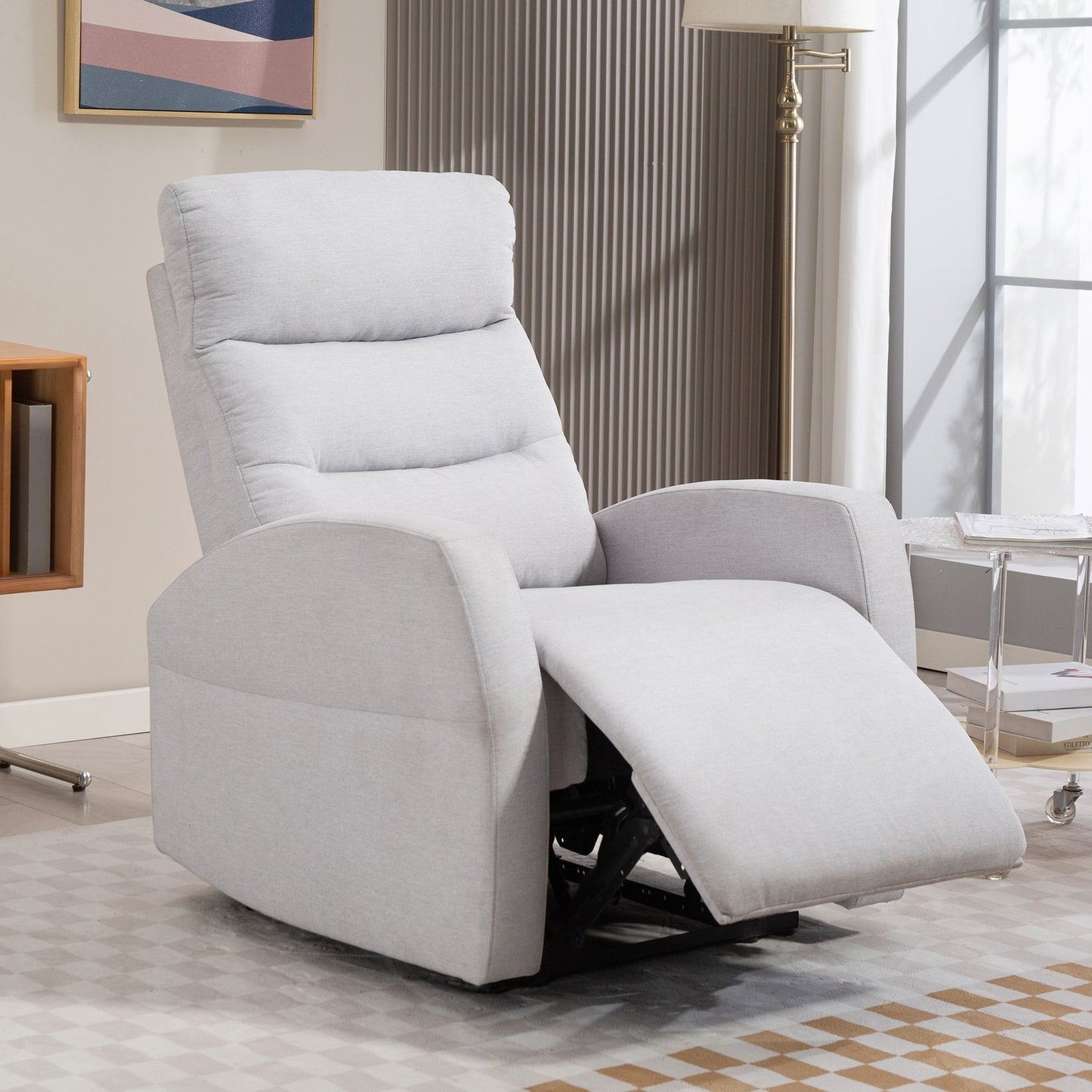 Adjustable Recliner Chair with Footrest, Light Grey Fabric