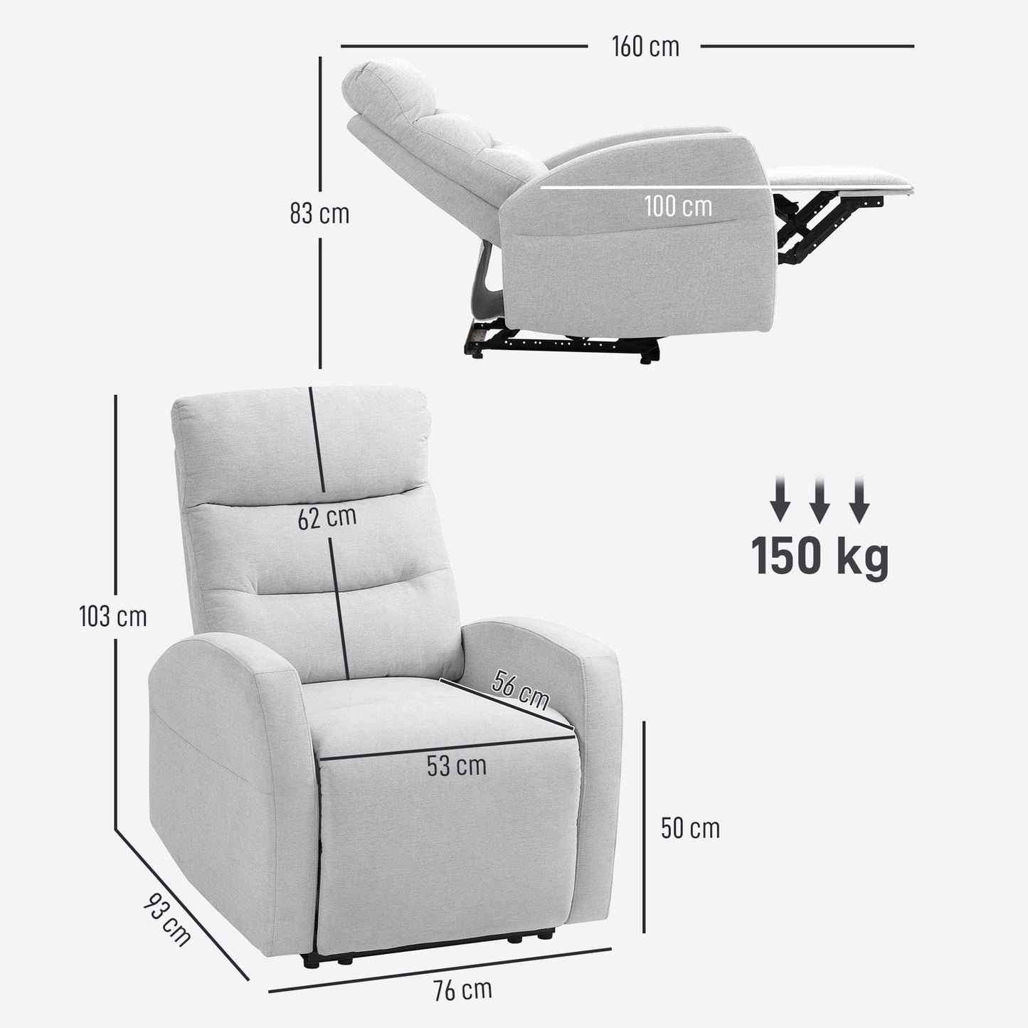 Adjustable Recliner Chair with Footrest, Light Grey Fabric
