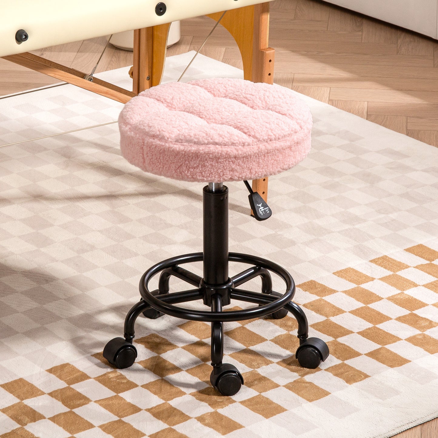 Adjustable Rolling Stool, Pink, 360° Swivel, 50-66 cm Height