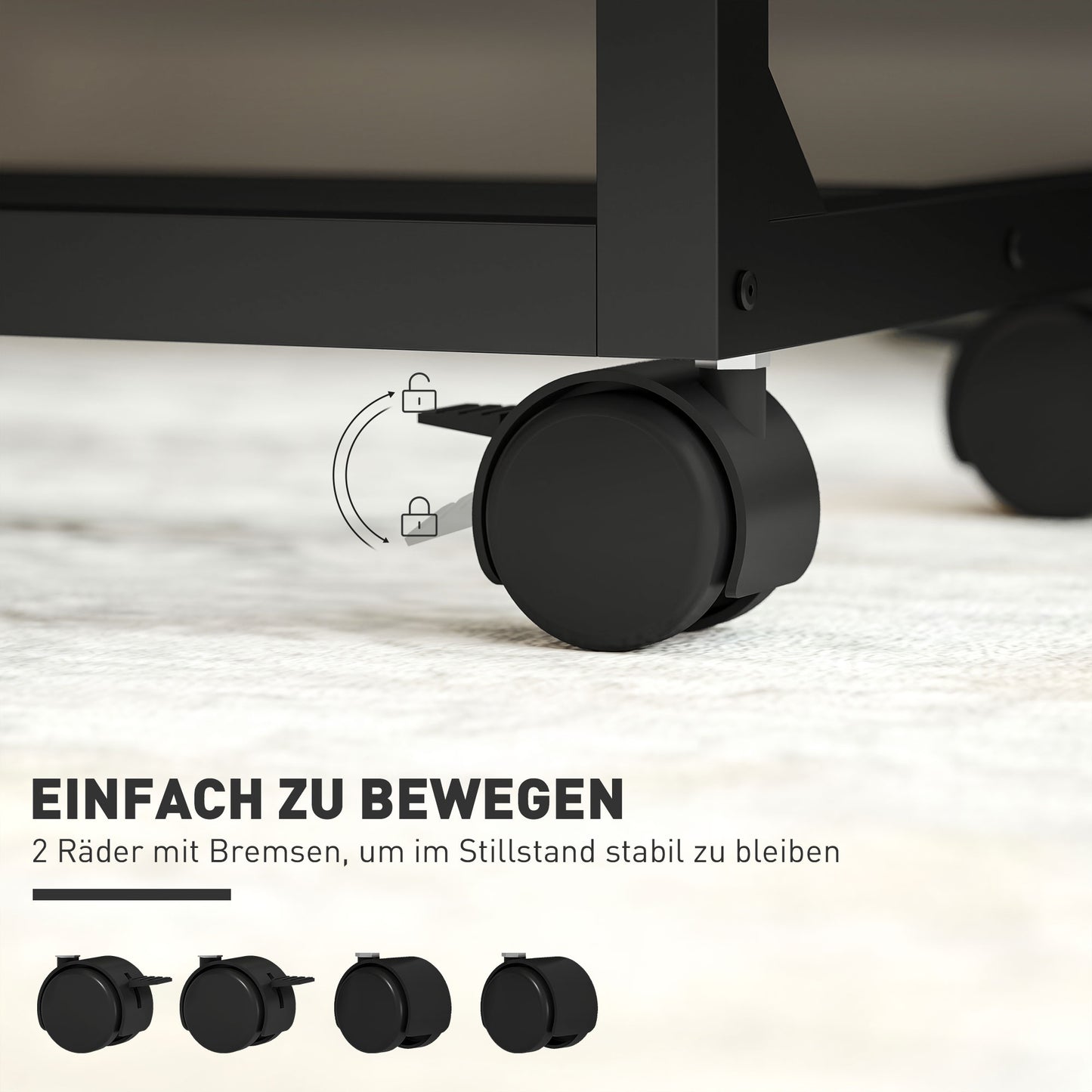 Adjustable Side Table with Wheels, Metal Frame, Tiltable