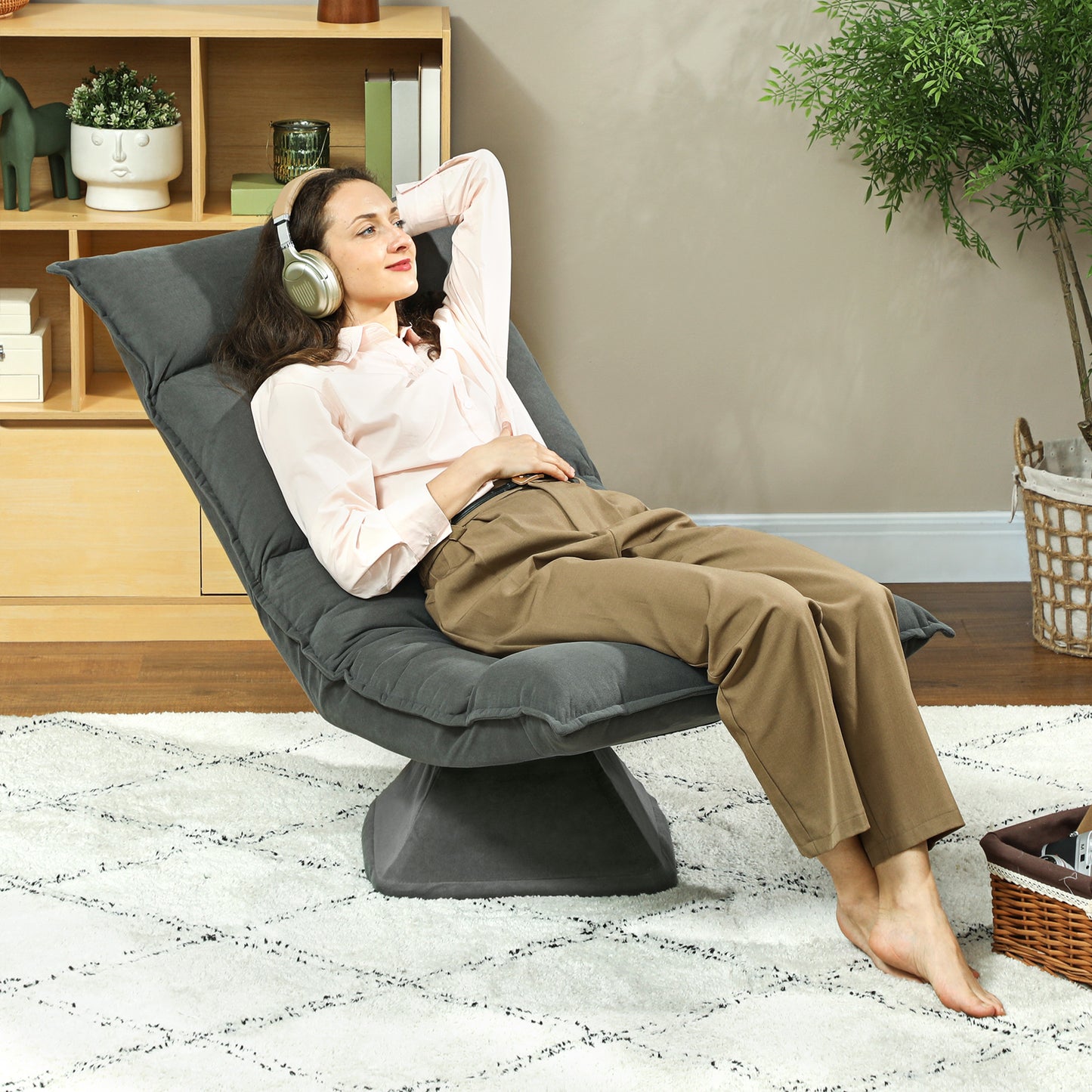 Adjustable Swivel Floor Chair, Dark Grey, 360° Rotation