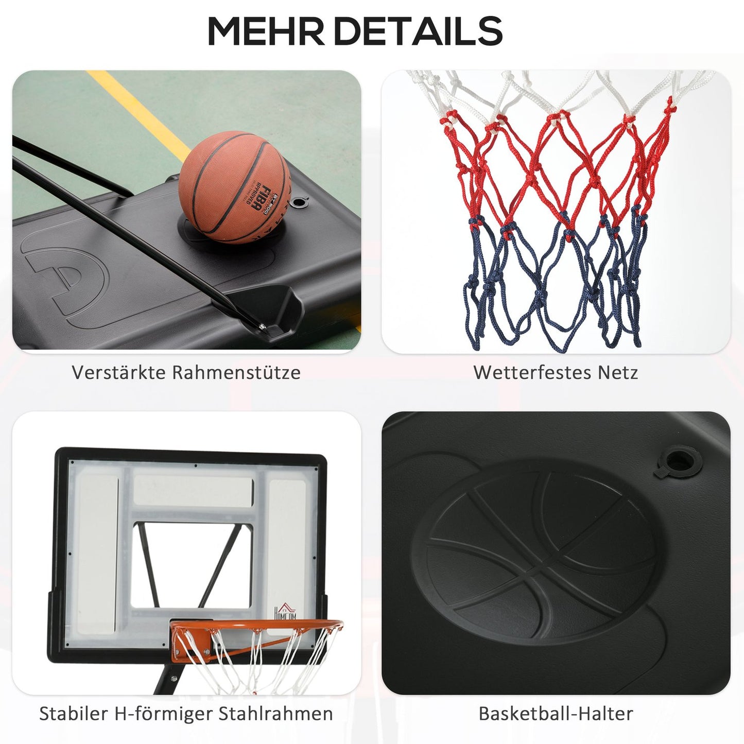 Adjustable stand for basketball hoop, rollable, height 260-310 cm