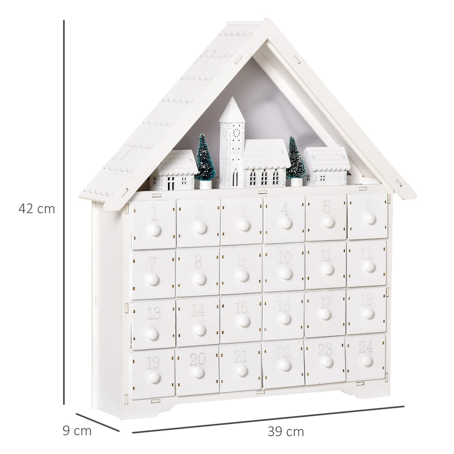 Advent calendar With LED, 24 refillable compartments, White