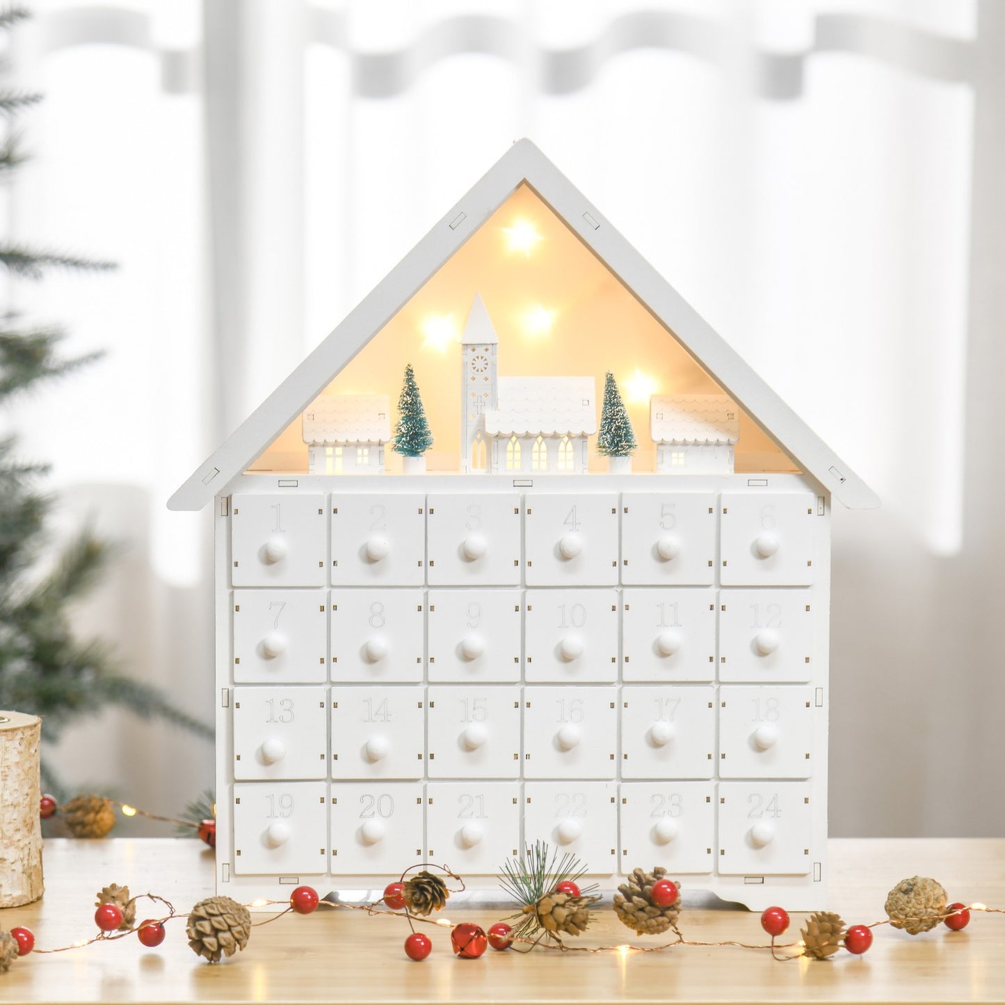 Advent calendar With LED, 24 refillable compartments, White