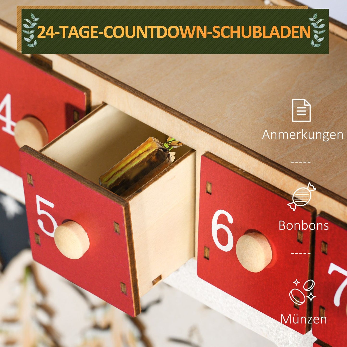 Christmas advent calendar with LED lights, 24 DIY compartments