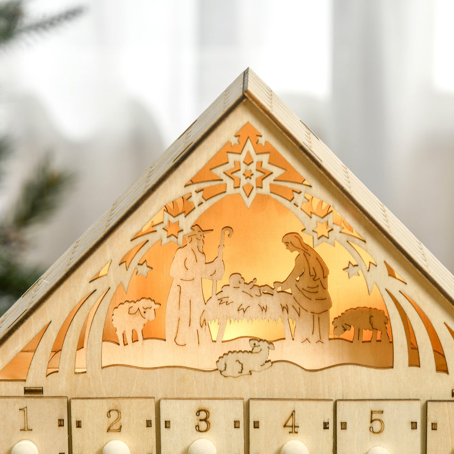 Advent calendar with 24 LED-illuminated wooden boxes