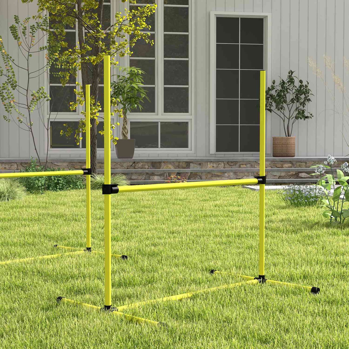 Dog training slalom set - 4 yellow plastic fences