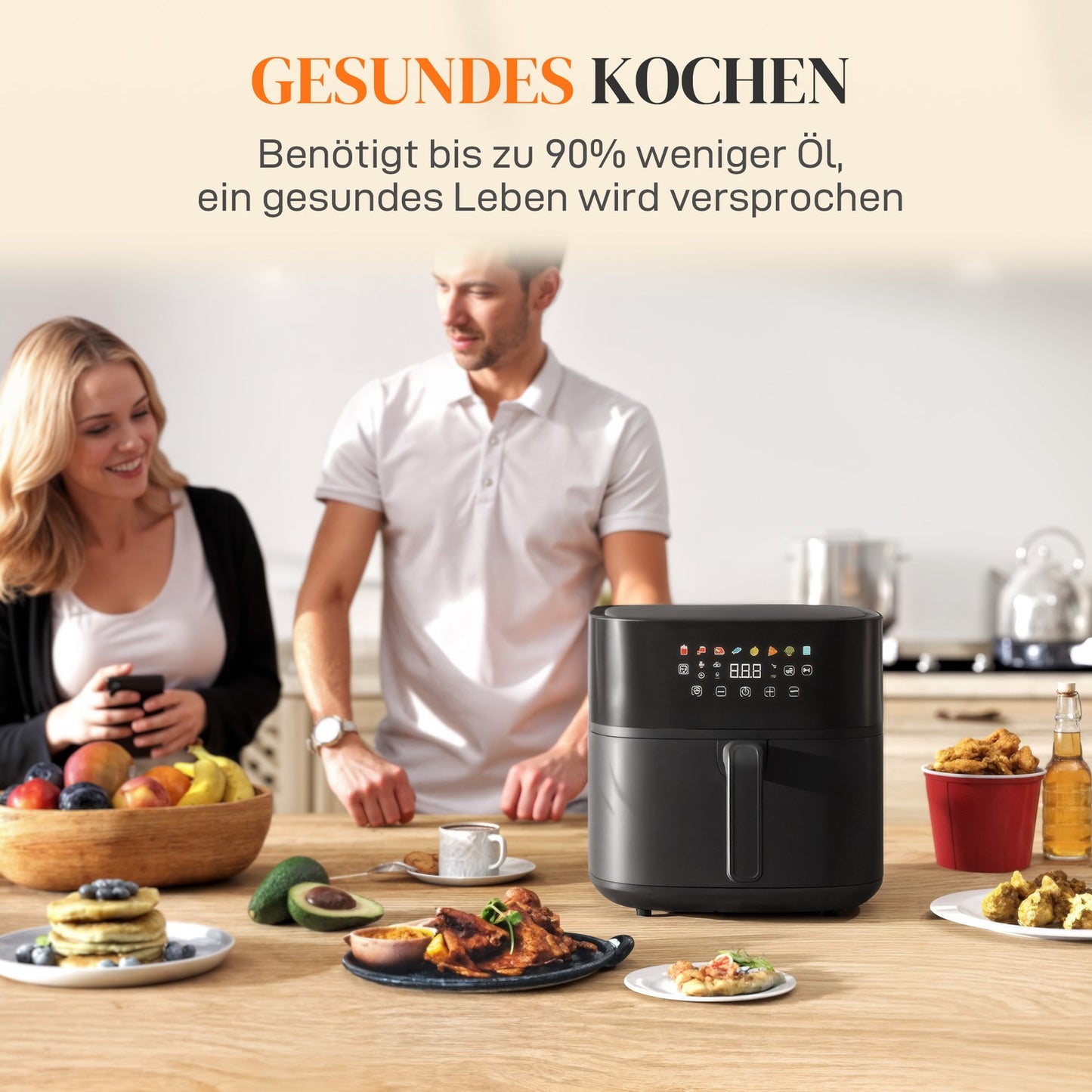 Air Fryer, 8L, 8 Programs, LED Screen, Black