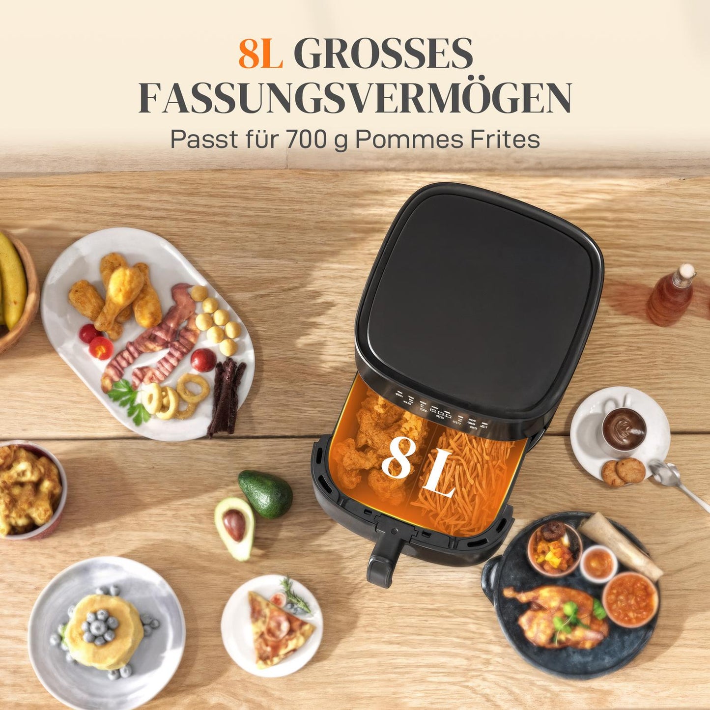 Air Fryer, 8L, 8 Programs, LED Screen, Black
