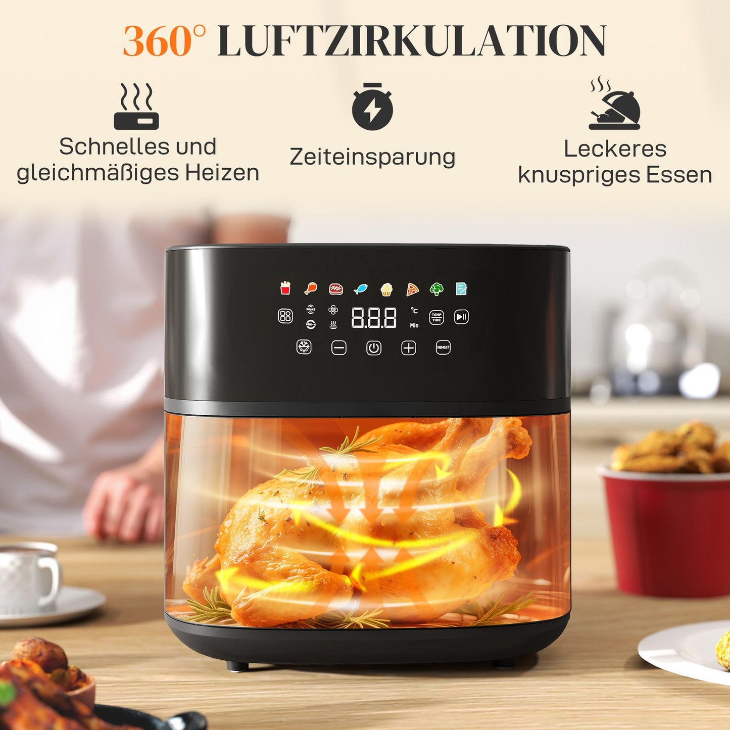 Air Fryer, 8L, 8 Programs, LED Screen, Black