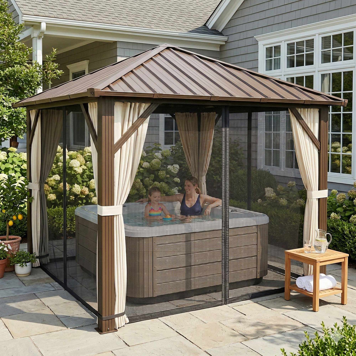 Aluminum Garden Pavilion with Steel Roof, Mosquito Net, 3x3m