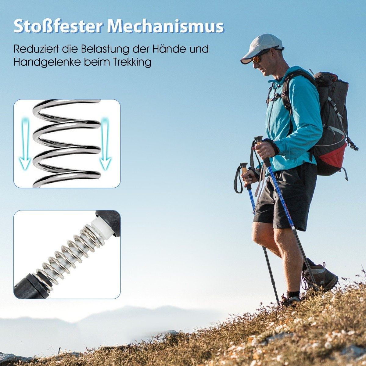 Aluminum Nordic Walking Poles Telescopic Hiking Poles Trekking Poles 1 Pair Set Adjustable 65-135cm Silver