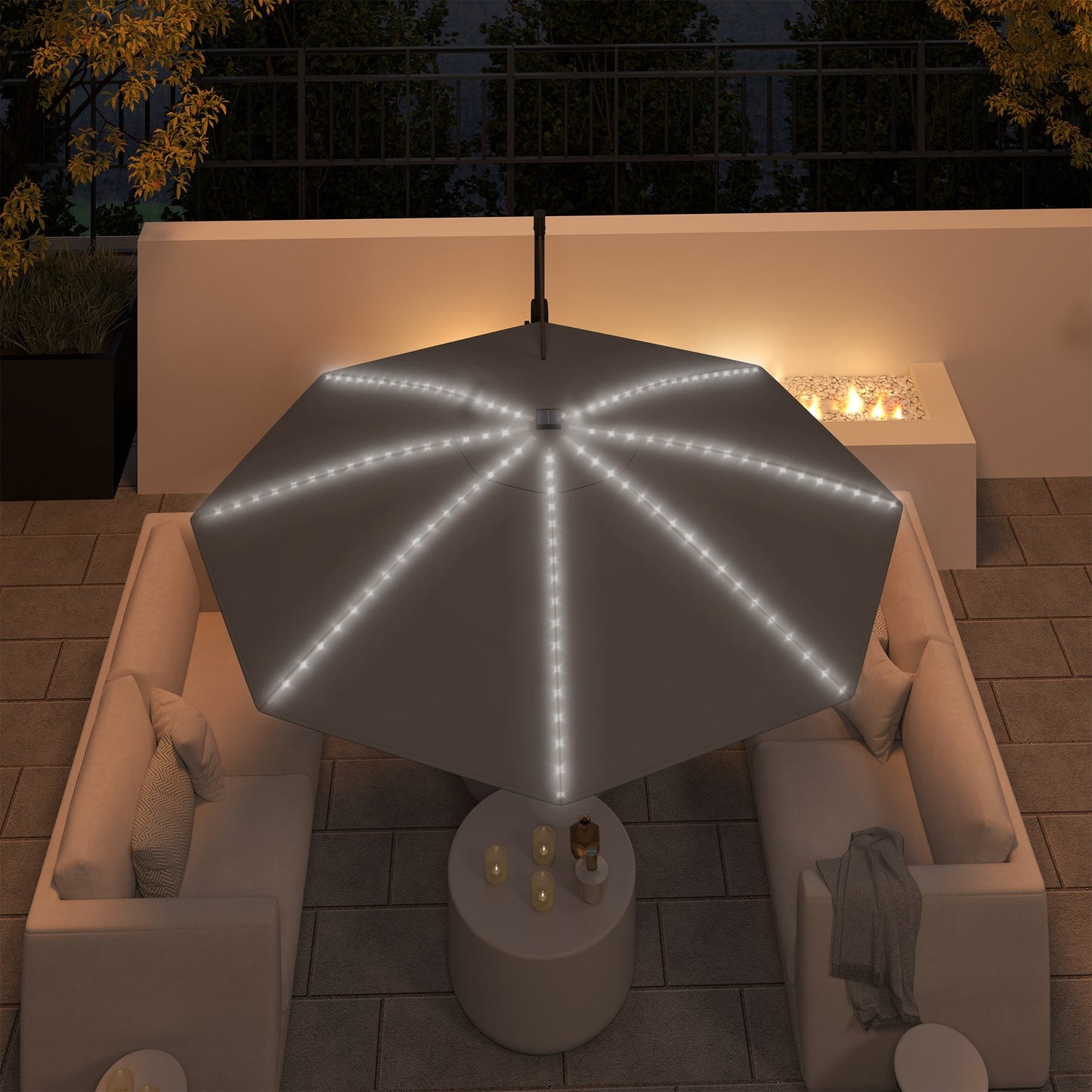 Parasol in aluminum - 300 cm, LED Solar, UV50+ Adjustable