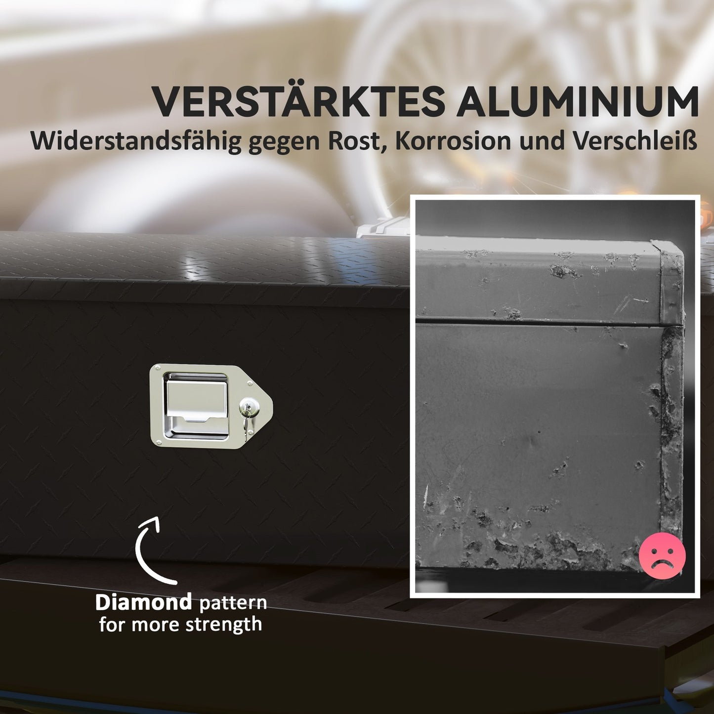 Black aluminum storage box - Lockable, 99 x 33 x 25.5 cm